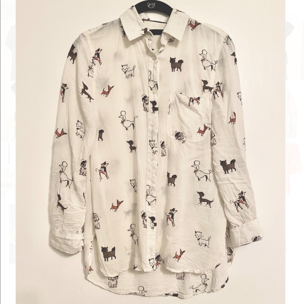 Max Jeans Dog Print Collar Long Sleeve Button Down